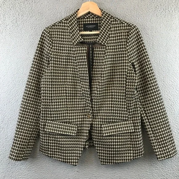 LIVERPOOL LOS ANGELES Womens Houndstooth Blazer Jacket Size S Button Brown - Picture 1 of 10